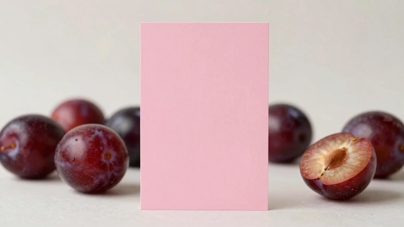 Portrait 2:3 book-cover placeholder, plum card, soft rose label,