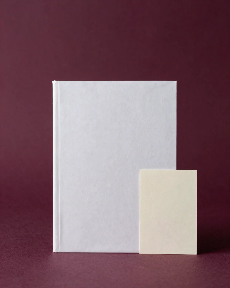 Portrait 2:3 placeholder for a wrapped book with a small cream cl